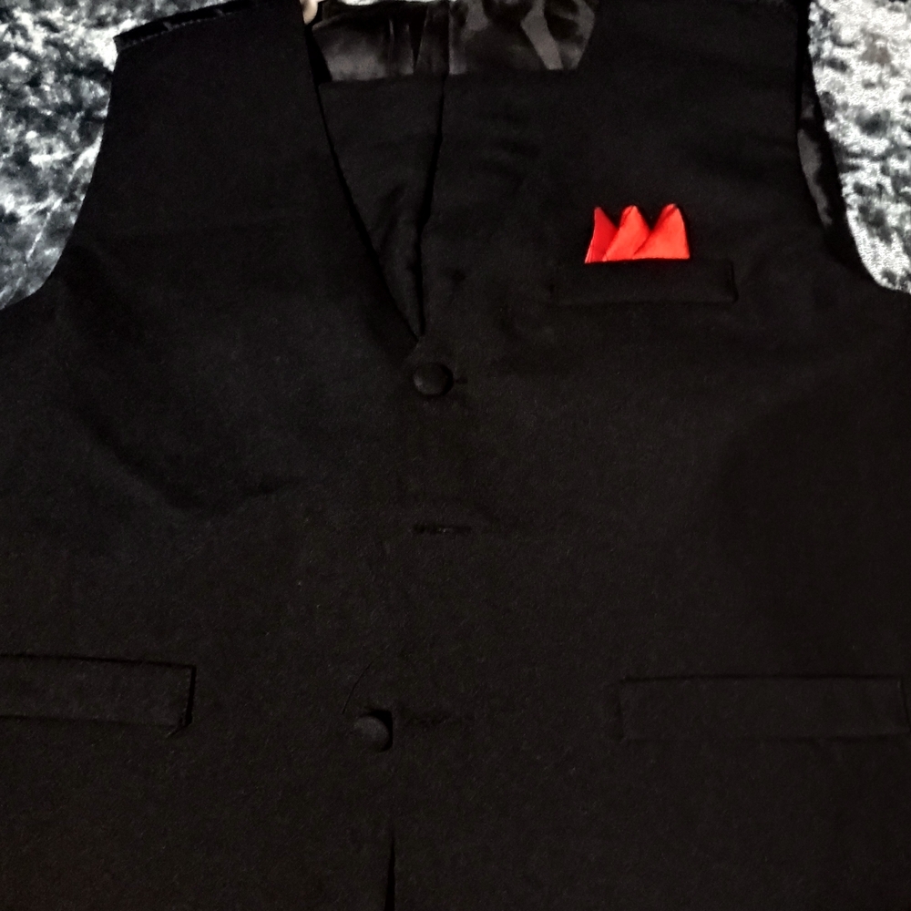 Black Vest And Pants with Red Accent